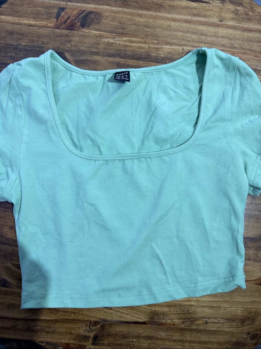 SHEIN Mint Green Square Neck Crop Top